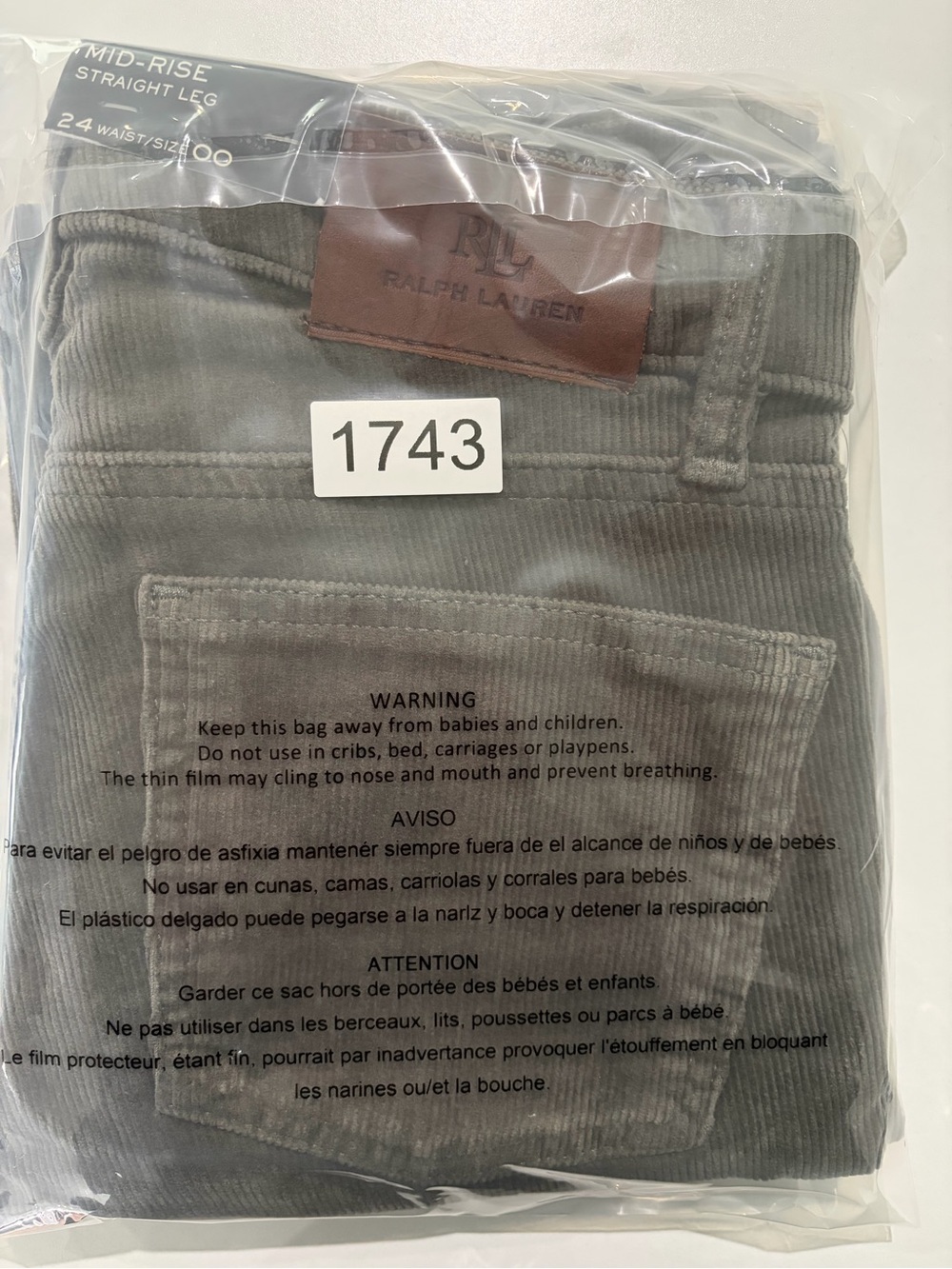 NWT LRL Gray Mid-Rise Straight-Leg Corduroy Pants (00) - Picture 10 of 10